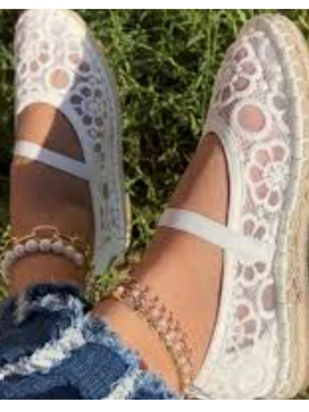 Universal Thread White Lace Espadrille Mary Jane Flat - Picture 2 of 2